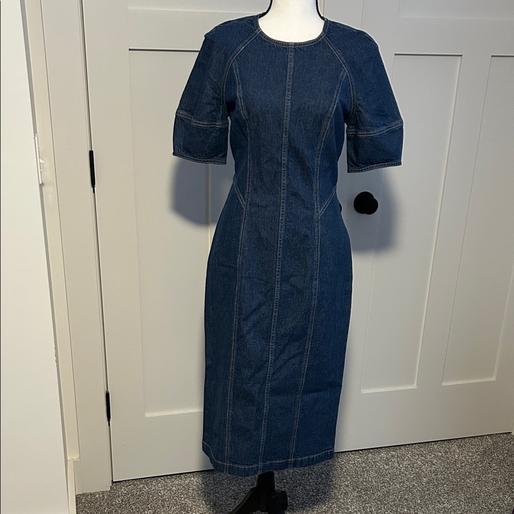 Madewell Blue Denim Puff Sleeve Midi Dress NWT